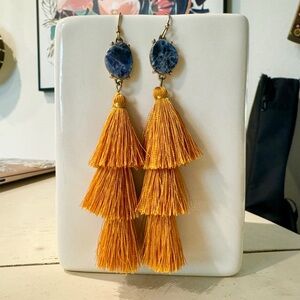 ✦ Golden Tassel Earrings with Beautiful Blue Stones ✦